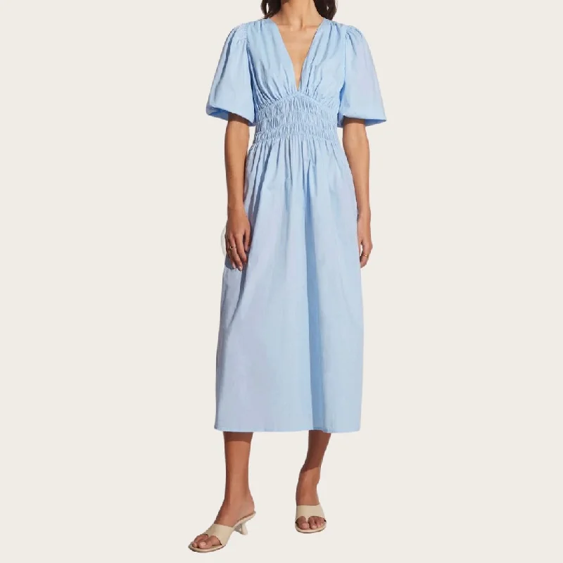 Agnata Midi Dress (Cornflower Blue) Comfortable Short Sleeve Midi Dress