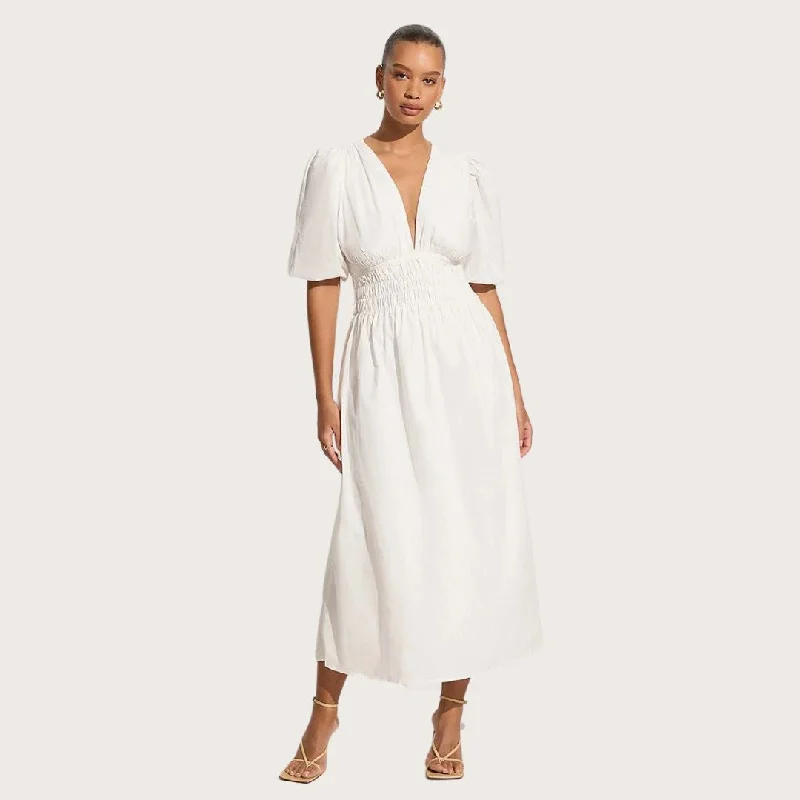 Agnata Midi Dress (White) Fashionable Casual Midi Dress
