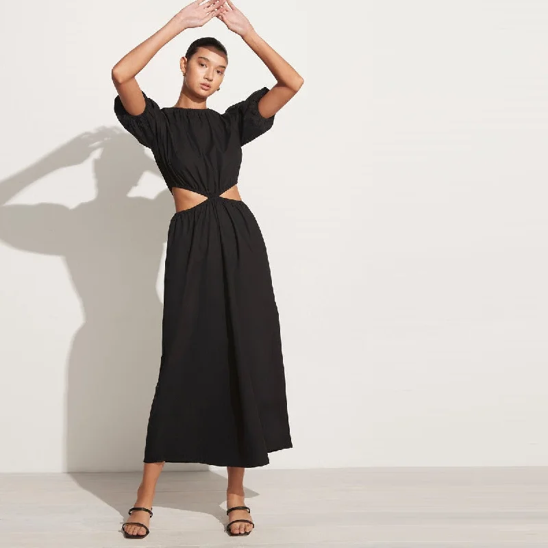Alessandra Midi Dress (Plain Black) Trendy Off-Shoulder Ruffle Midi Dress