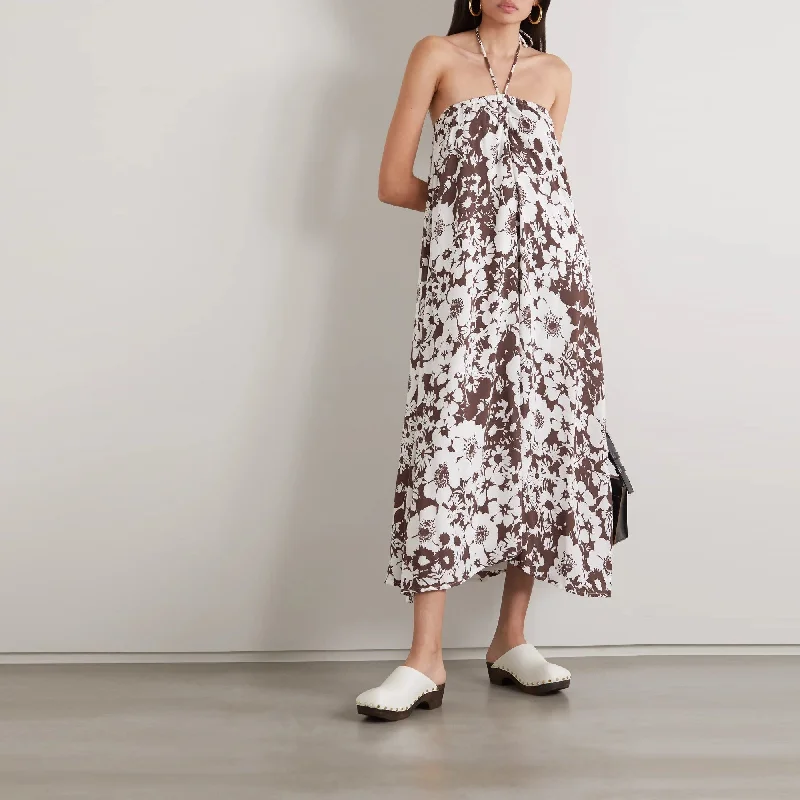 Asturias Midi Dress (Caronia Floral Chocolate) Stylish Tiered Midi Dress