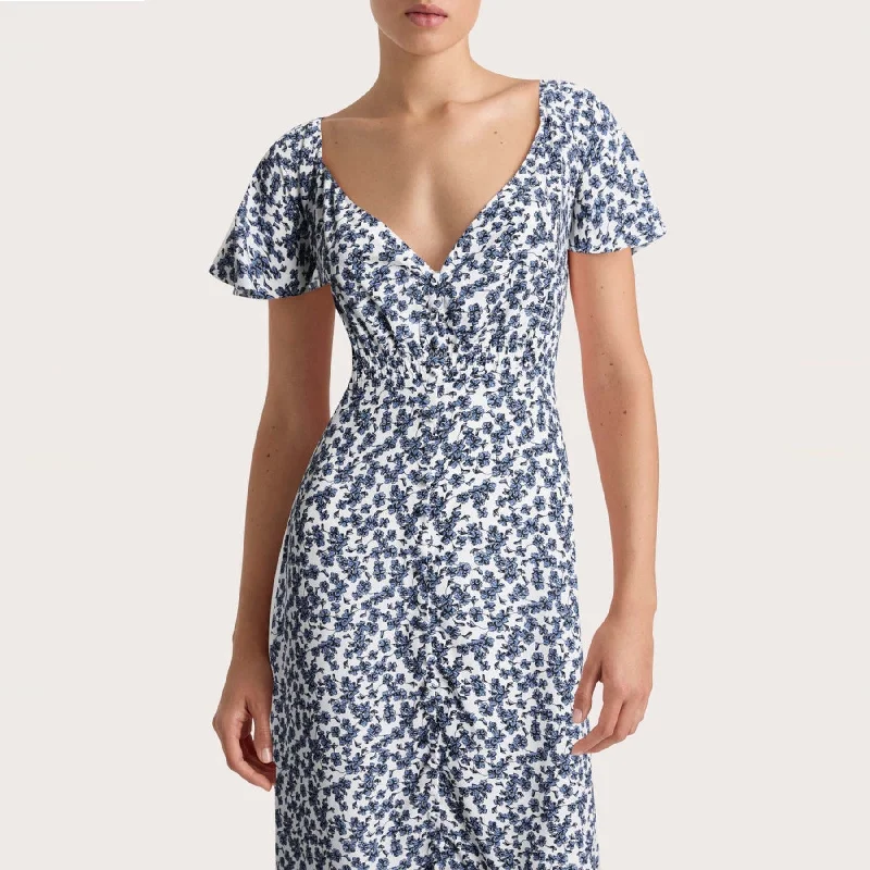 Aurelia Midi Dress (Leilani + Mid Blue) Comfortable Casual Midi Dress