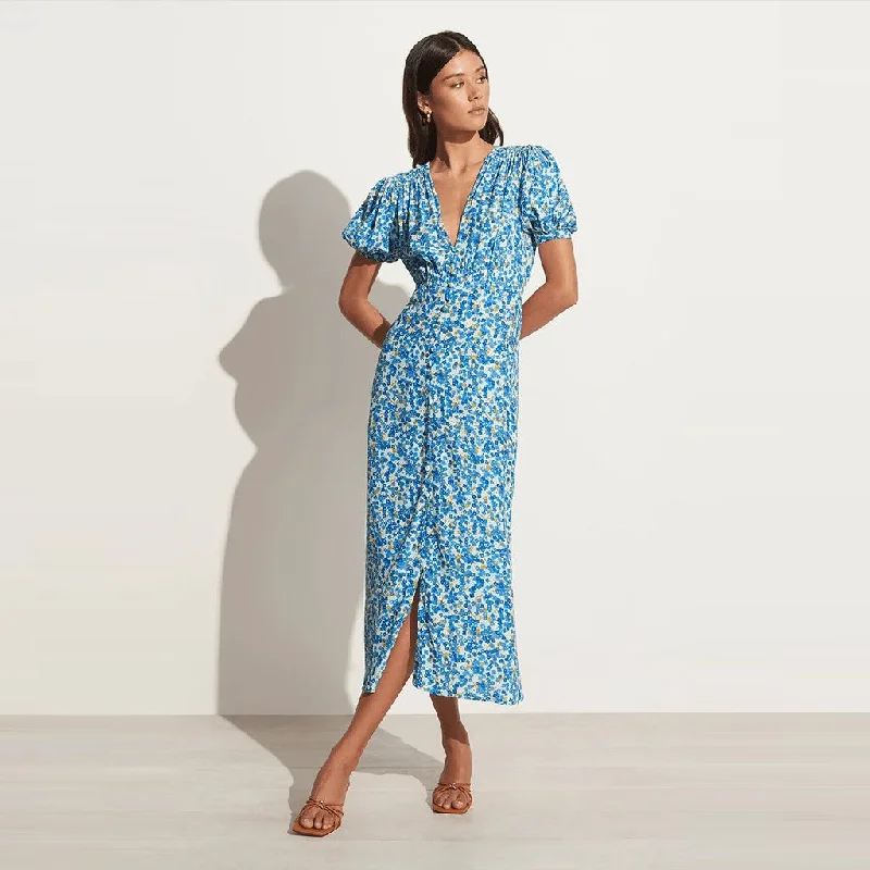 Bellavista Midi Dress (Lou Floral Blue) Stylish Long Sleeve Floral Midi Dress