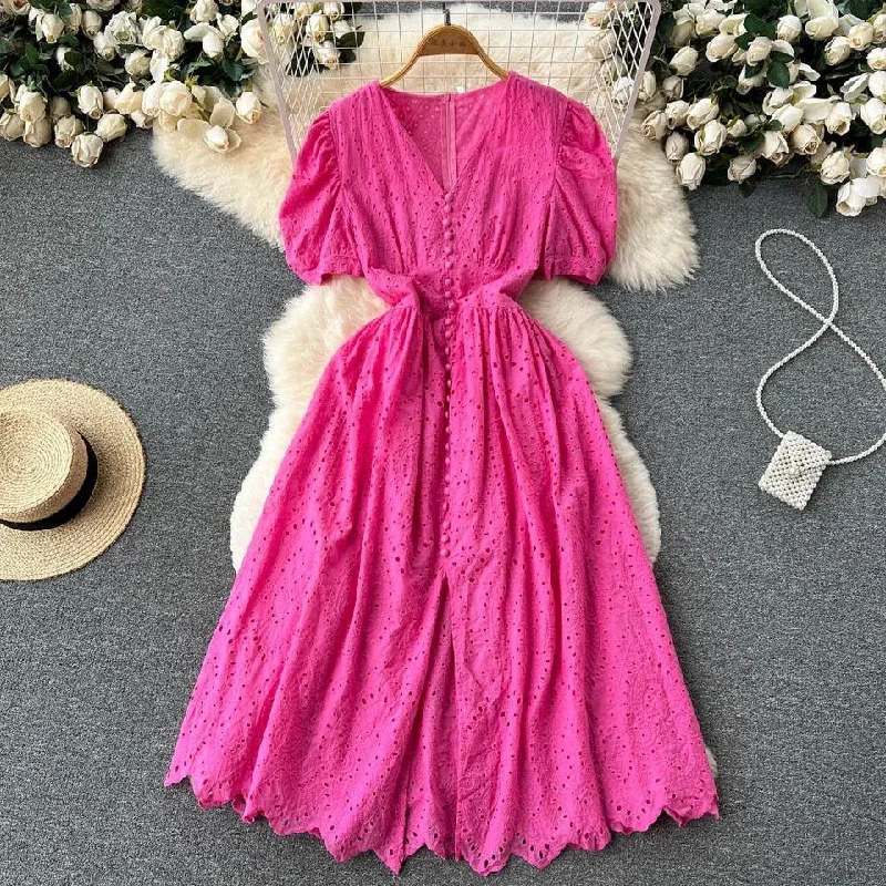 Beyza Cotton Midi Dress Elegant Puff Sleeve Midi Dress