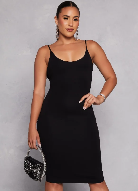 Solid Low Back Cami Midi Dress Chic Lace Detail Midi Dress