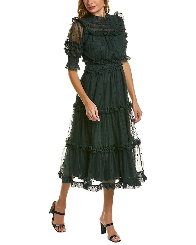 Boden Tulle Ruffle Midi Dress Trendy A-Line Midi Dress