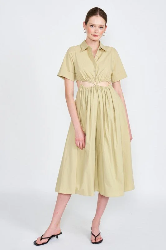 Collared Cutout Midi Dress Comfortable Draped Midi Dress