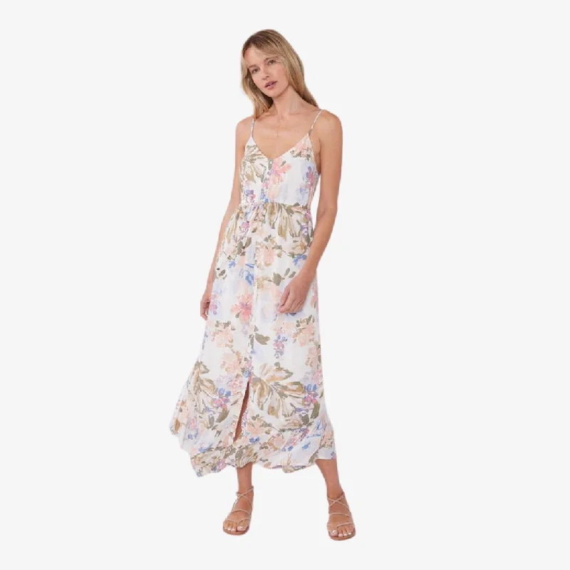 Dasha Floral Midi Dress (Off White + Periwinkle) Stylish Button-Up Midi Dress