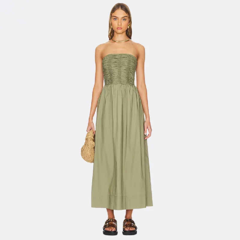 Dominquez Midi Dress (Khaki) Fashionable One-Shoulder Midi Dress