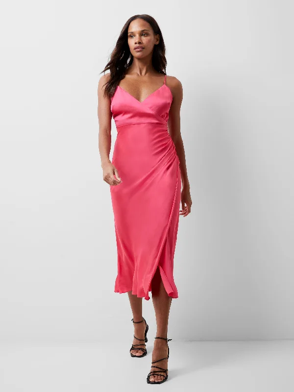 Ennis Satin Slip Midi Dress Fashionable Pleated Midi Dress