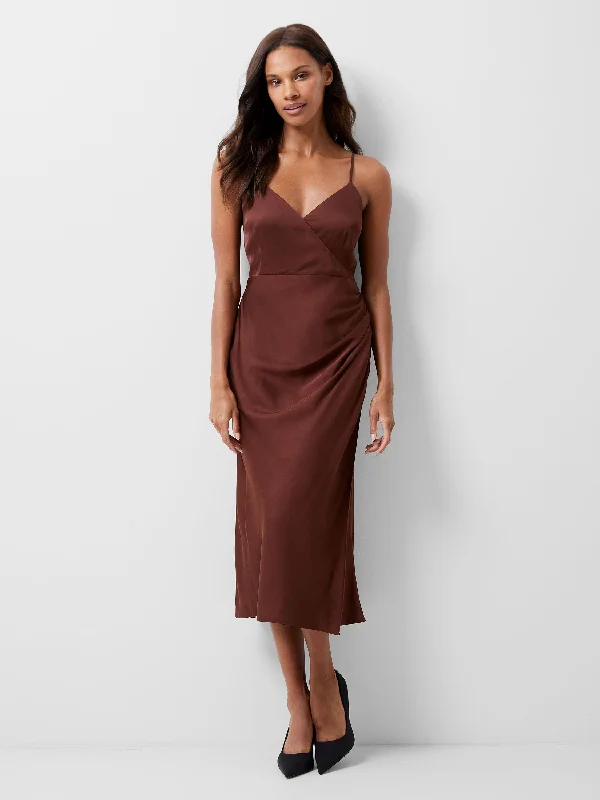Ennis Satin Slip Midi Dress Chic Off-Shoulder Midi Dress