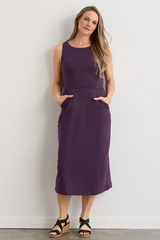 Women's 100% Organic Cotton Sleeveless Midi Dress with Pockets (Discontinued) Trendy Long Sleeve Midi Dress