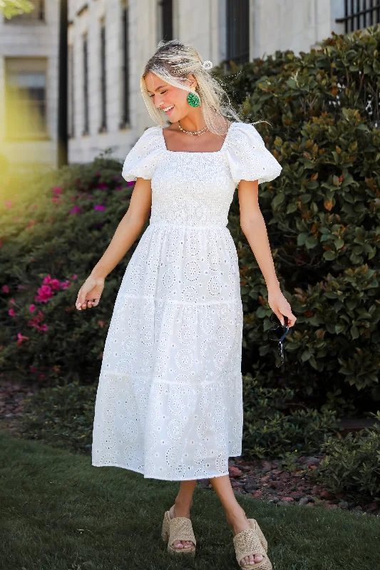Flawless Mindset White Eyelet Midi Dress Chic Bohemian Midi Dress