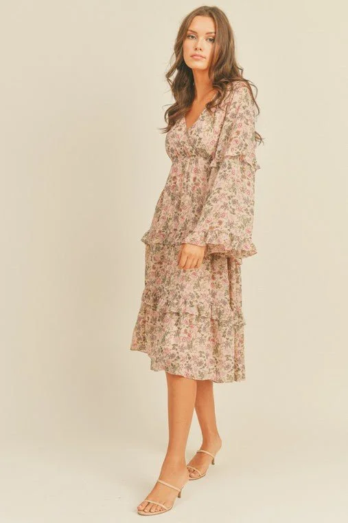 Floral Print Midi Dress Trendy A-Line Midi Dress