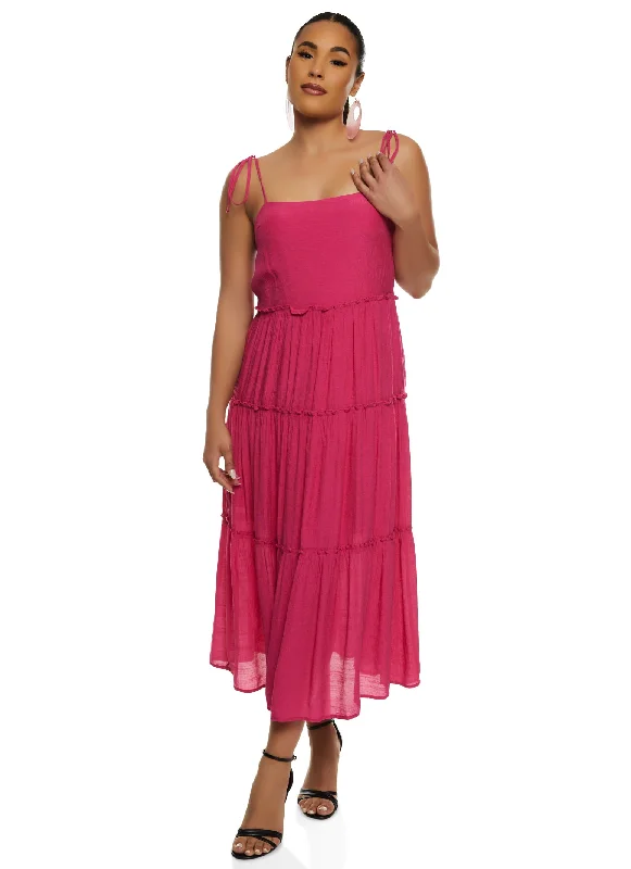 Tie Strap Tiered Midi Dress Trendy Bodycon Midi Dress