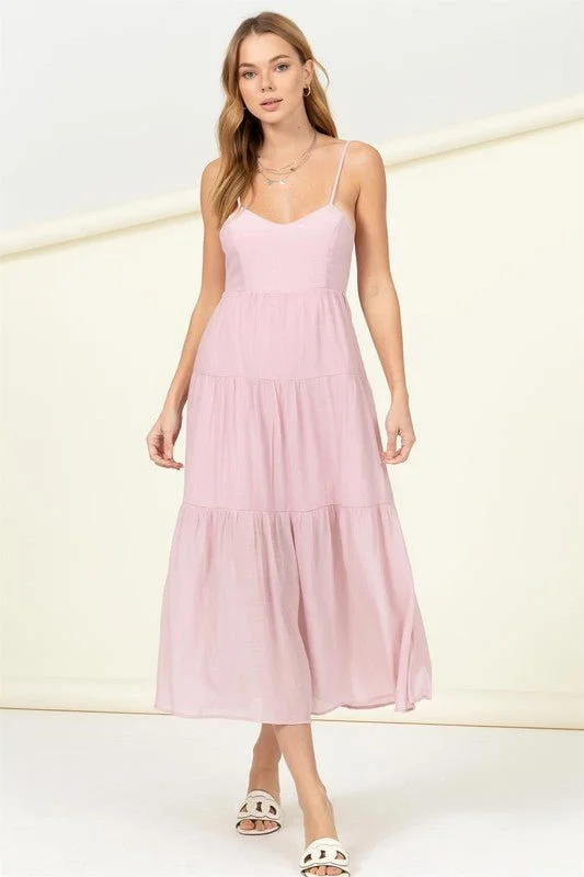 Miley Tiered Midi Dress Comfortable Lace-Up Midi Dress