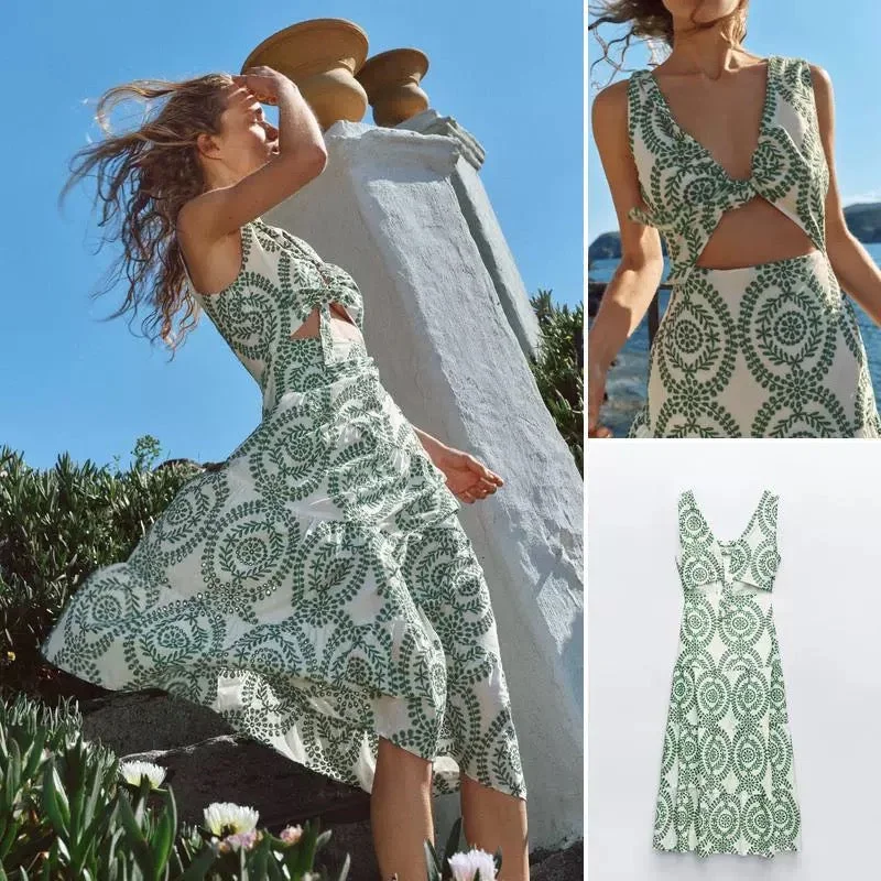 Grekko Vintage Summer Midi Dress Comfortable Floral Print Midi Dress