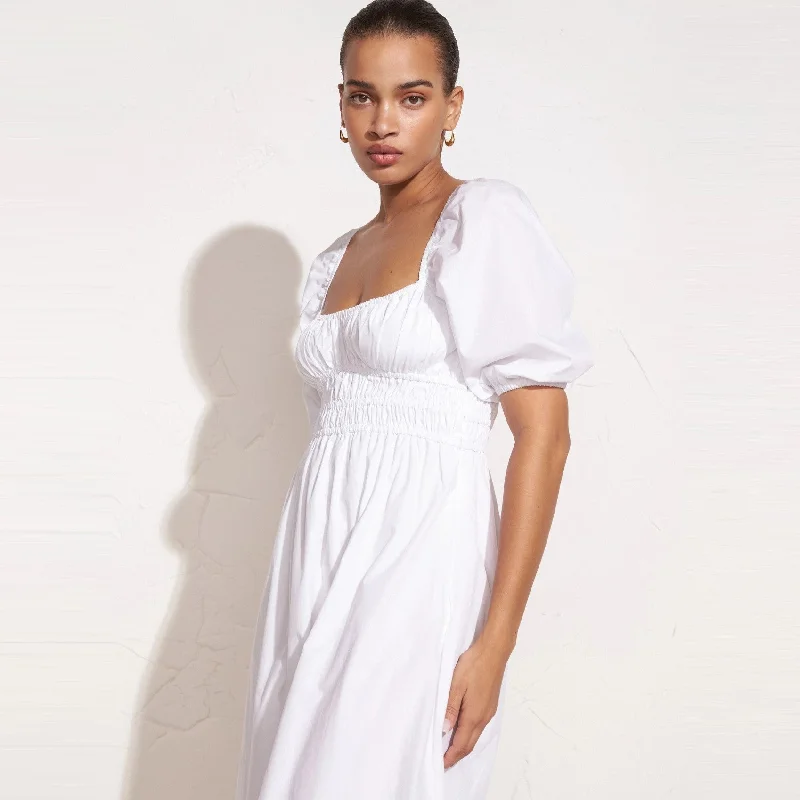 Harmonita Midi Dress (White) Comfortable Denim Midi Dress