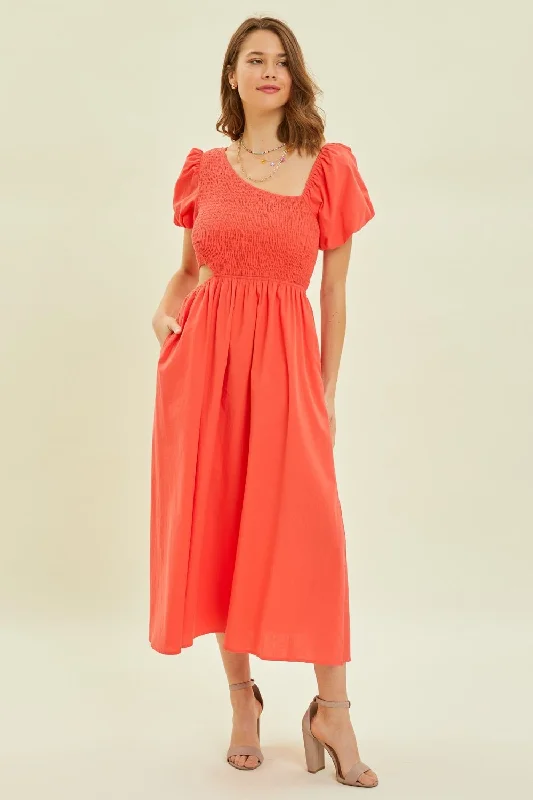 Smocked Cutout Midi Dress Comfortable Ruched Midi Dress