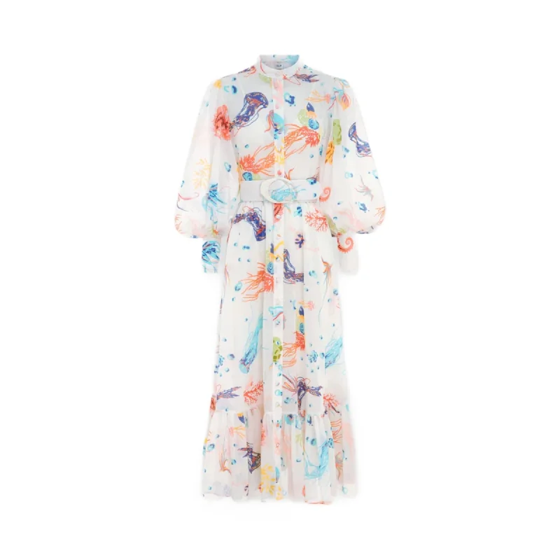 Leo Lin Women's Nayla Midi Dress Twilight Print in White Trendy Boho Midi Dress