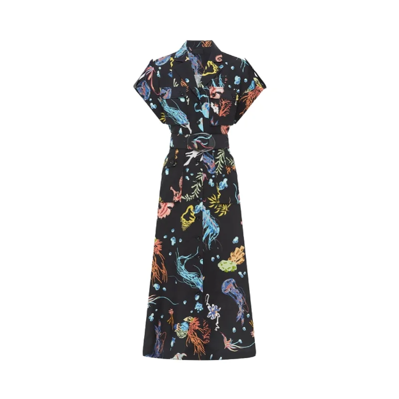 Leo Lin Women's  Audrey Pocket  Shirt Midi Dress Twilight Print In Black Fashionable Shift Midi Dress