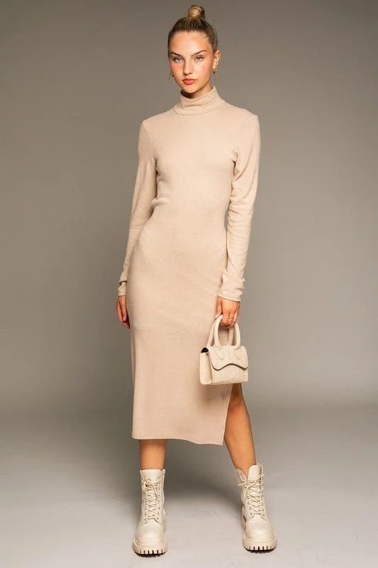 Long Sleeve Mock Neck Midi Dress Classic Black Midi Dress