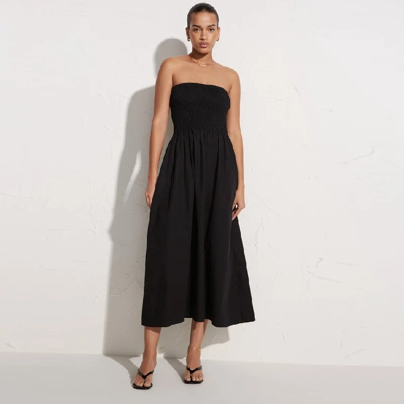 Madella Midi Dress (Black) Fashionable High-Low Midi Dress