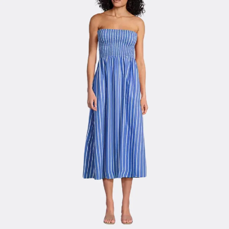 Madella Midi Dress (Ocean Blue Adia Stripe) Fashionable Floral Embroidery Midi Dress