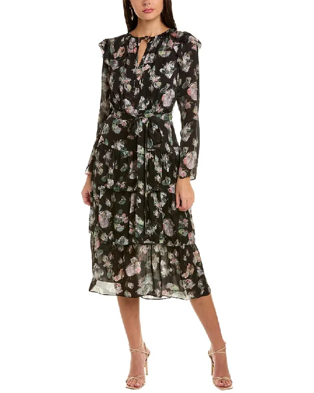 Marchesa Notte Tiered Midi Dress Chic Lace Detail Midi Dress