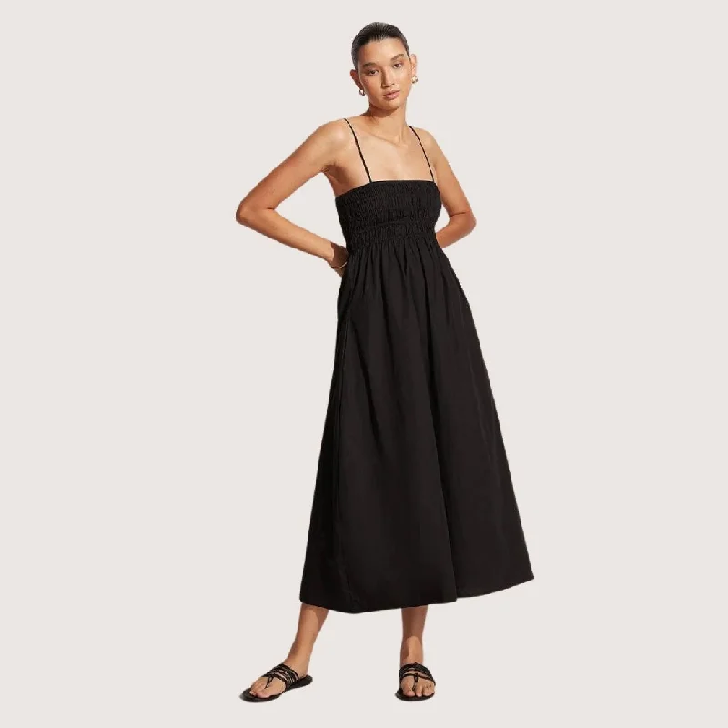 Marieka Midi Dress (Black) Comfortable Deep V Midi Dress