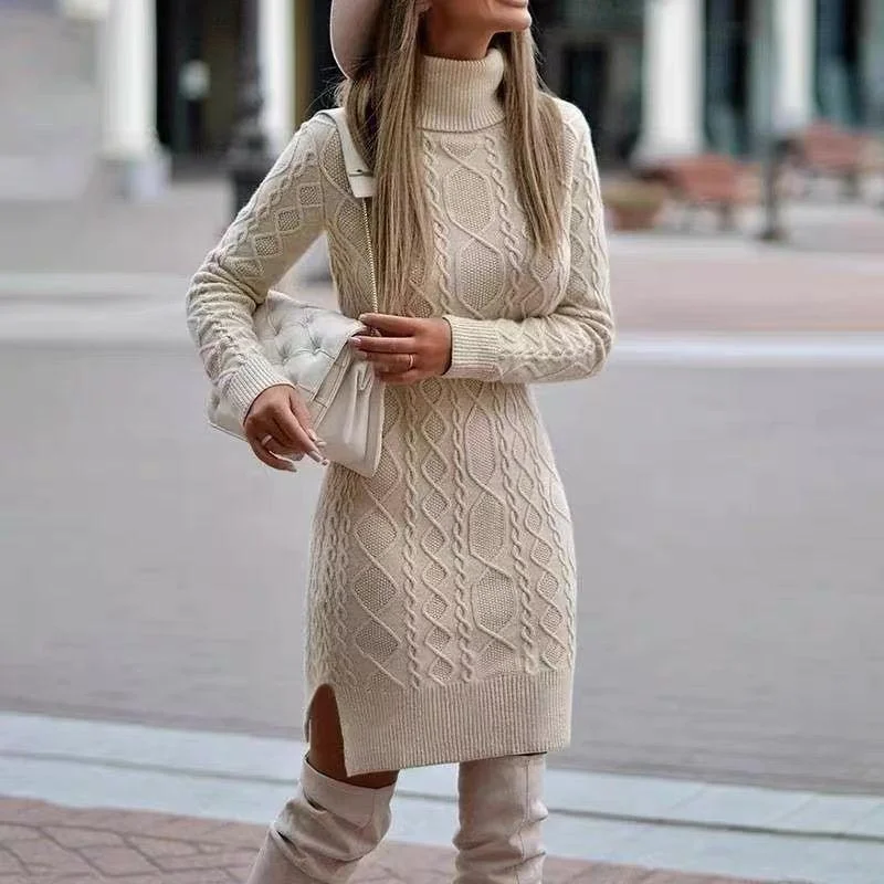Masha Turtleneck Knitted Midi Dress Elegant Floral Skirt Midi Dress