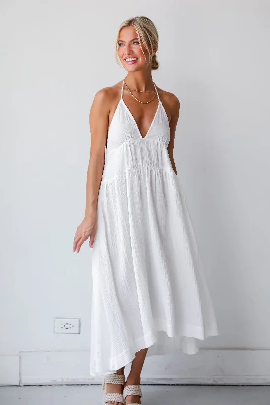 FINAL SALE - Memorable Entrance White Linen Halter Midi Dress Stylish Vintage Midi Dress