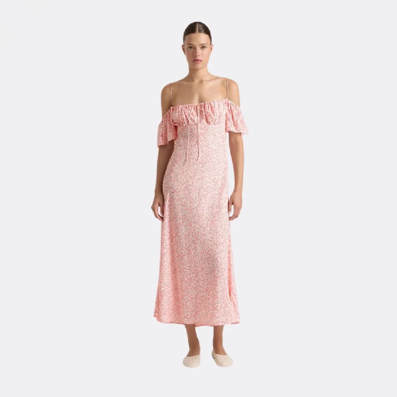 Menton Midi Dress (Micro Calla Vermillion) Trendy Flared Sleeve Midi Dress