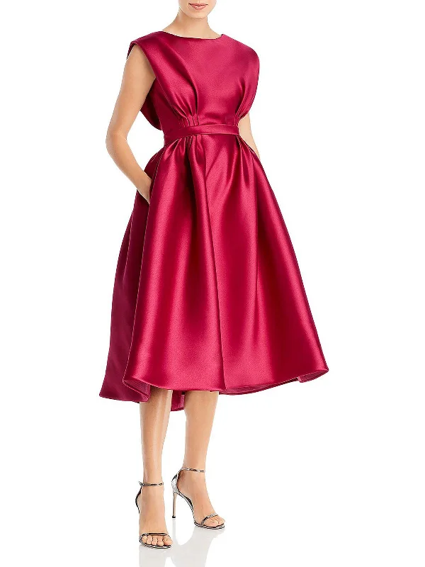 Mikado Womens Bias Cut Sleeveless Midi Dress Trendy Smocked Detail Midi Dress