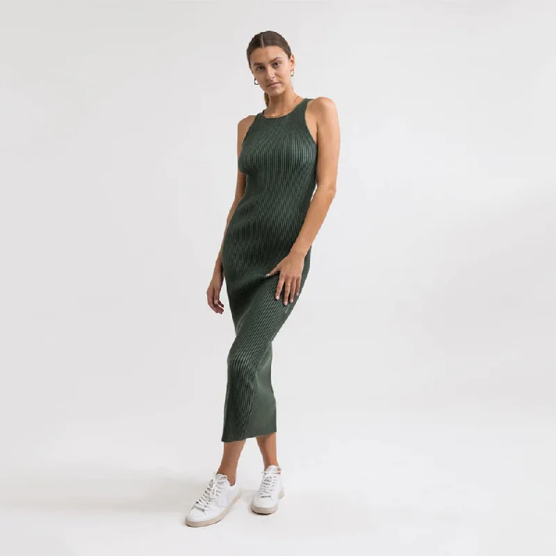 Olina Knit Midi Dress (Marine Green) Stylish Button-Down Midi Dress