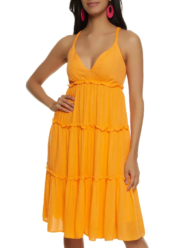 Haute Monde Tiered Cami Midi Dress Stylish Off-Shoulder Ruffle Dress