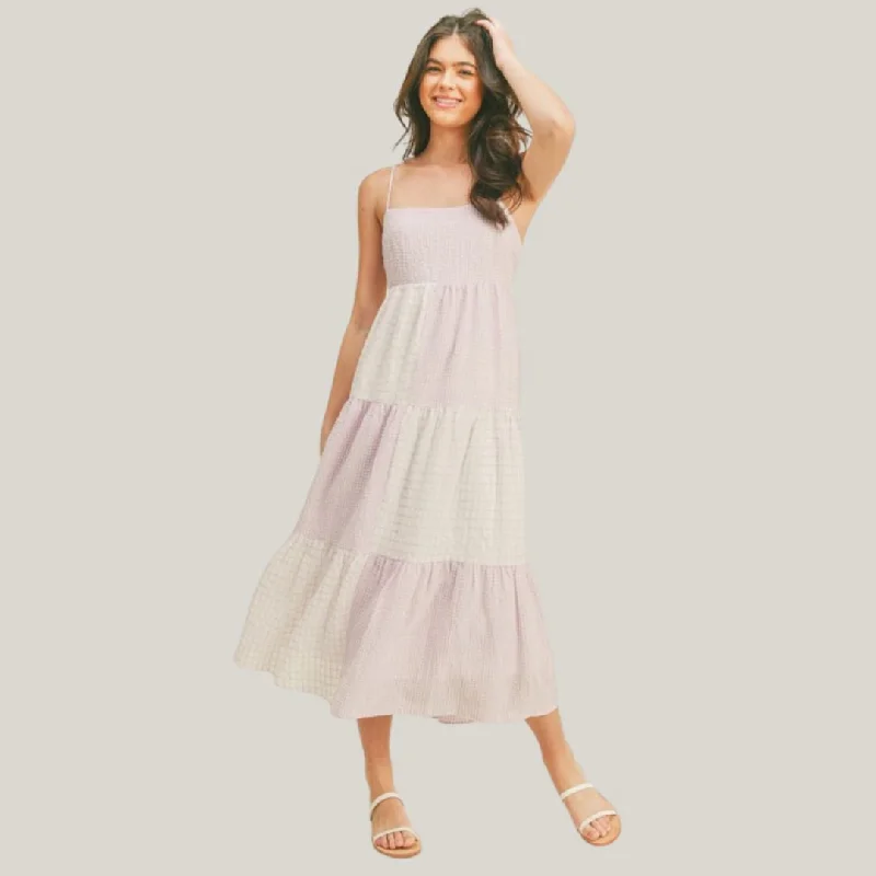 Patchwork Midi Dress (Lilac) Comfortable Ribbed Midi Dress