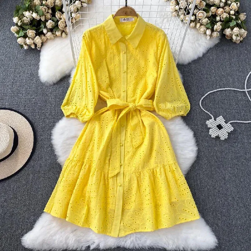 Paula Cotton Eyelet Midi Dress Stylish Midi Dress with Cuffs
