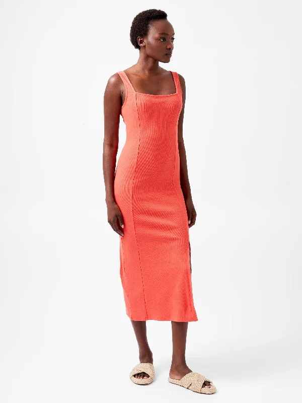 Rassia Rib Square Neck Midi Dress Classic Black Midi Dress