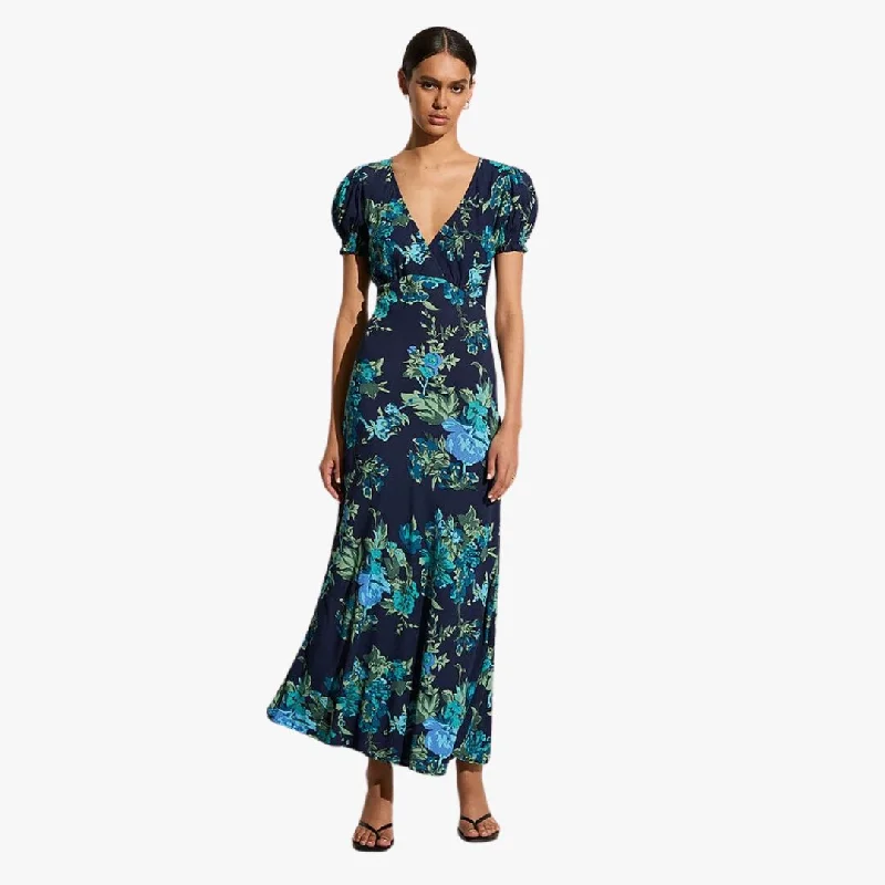 Reis Midi Dress (Escala Floral Navy) Fashionable High-Neck Midi Dress