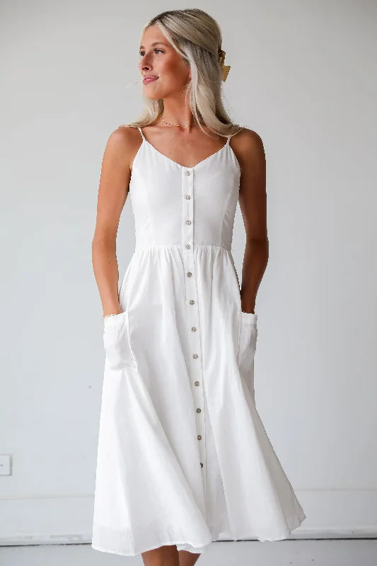 FINAL SALE - Remarkably Perfect White Midi Dress Stylish Striped Midi Dress