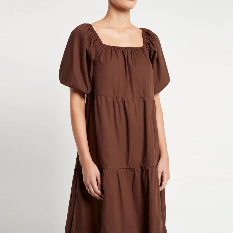 Ronan Midi Dress (Plain Dark Chocolate) Stylish Button-Up Midi Dress