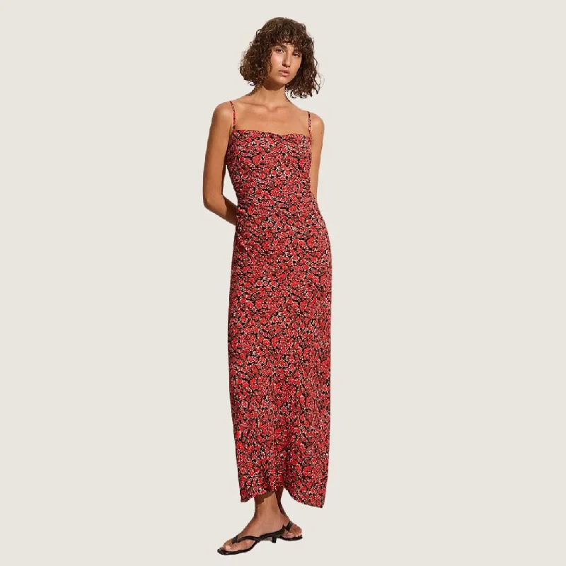 Rosas Midi Dress (Salema Floral) Elegant Satin Button Midi Dress
