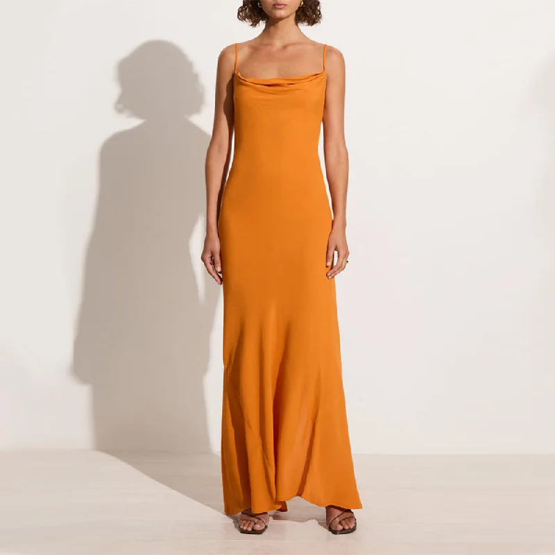 Sisudo Midi Dress (Orange) Trendy Square Neck Midi Dress