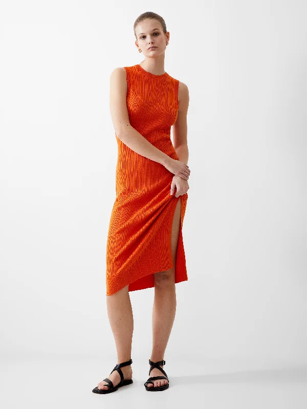Sleeveless Rib Knit Midi Dress Elegant Floral Midi Dress