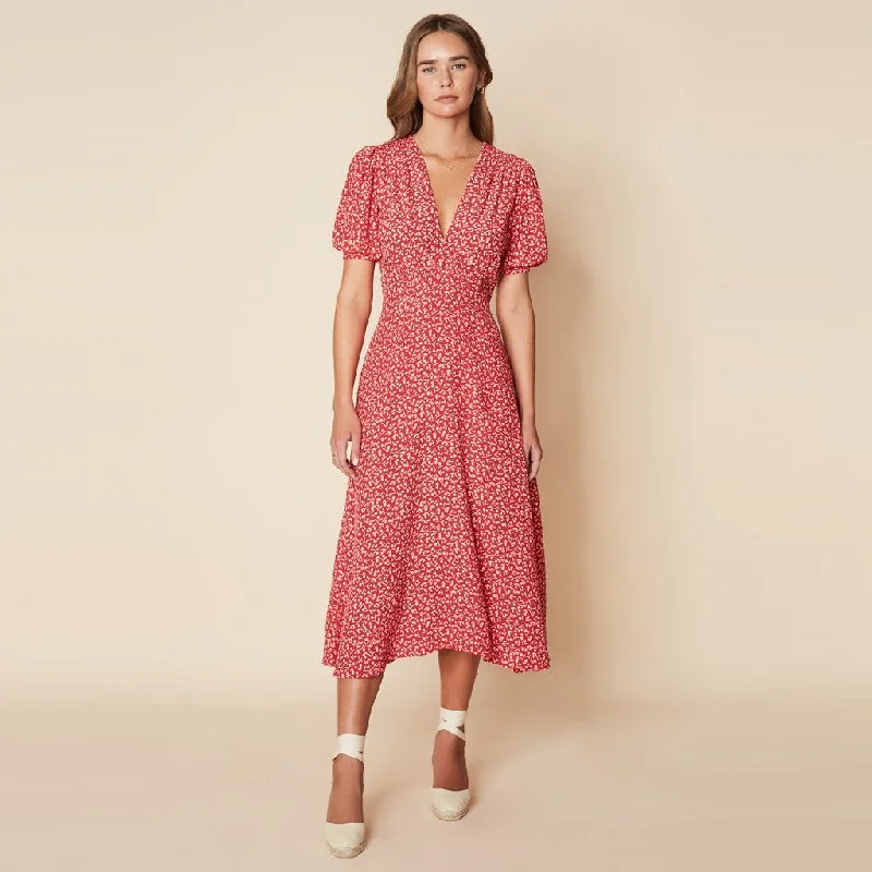 Sonja Midi Dress (Maddy Floral Vintage Red) Fashionable Fitted Midi Dress