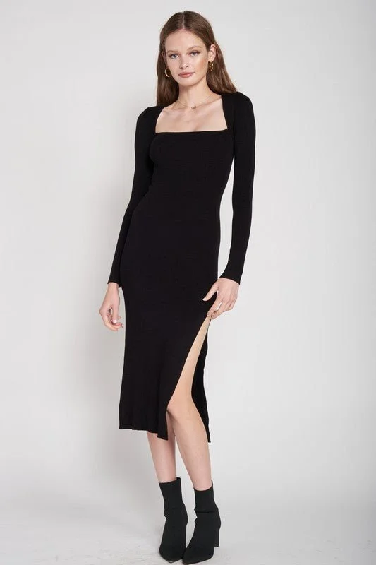 Square Neck Midi Dress Cozy Spaghetti Strap Midi Dress