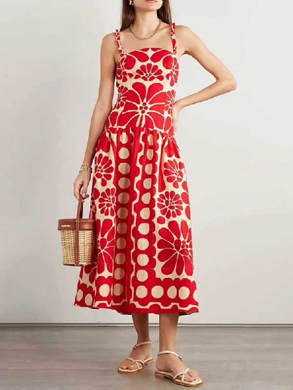 Steve Vintage Summer Midi Dress Trendy Fit-and-Flare Midi Dress