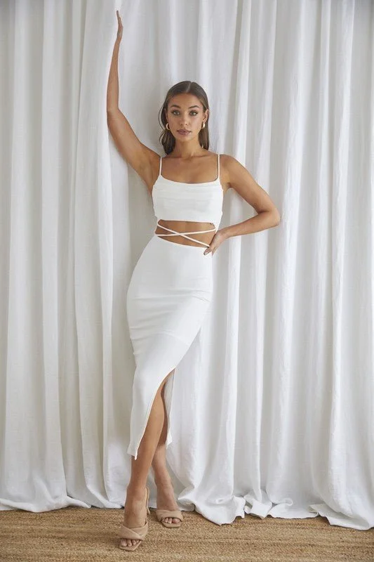 White Cutout Midi Dress Trendy Fit-and-Flare Midi Dress