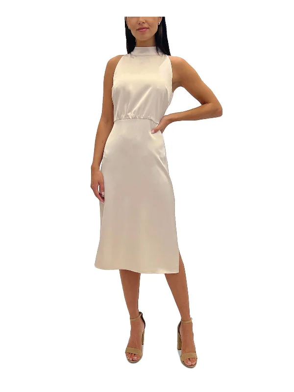 Womens High Neck Calf Midi Dress Stylish Striped Midi Dress