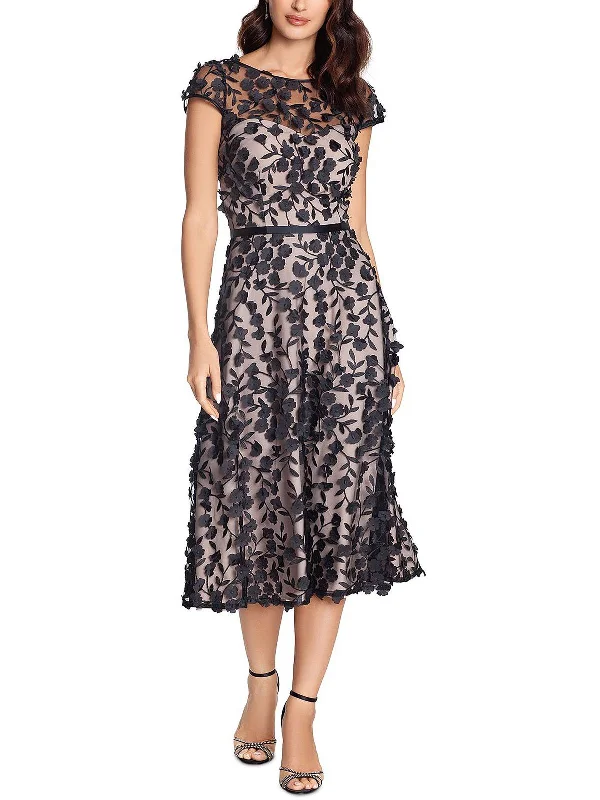 Womens Mesh Floral Midi Dress Stylish Striped Midi Dress